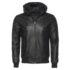 Jayden Black hooded Bomber Leather Jacket