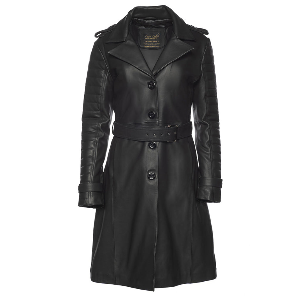 Ariana Black belted leather trench coat