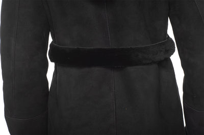 Melissa Black suede shearling coat with belt