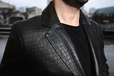 Croc print black leather blazer