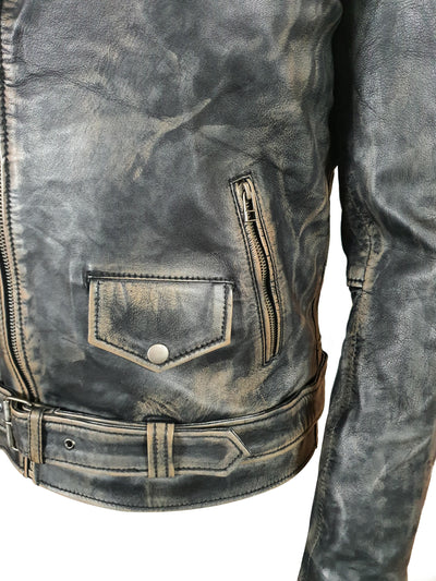Distressed Biker Jacket with Belt