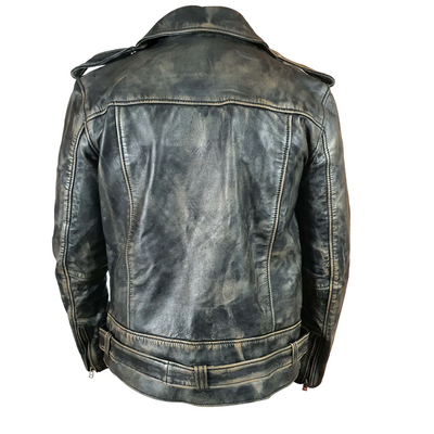 Distressed-Biker-style-jacket-with-belt-Back