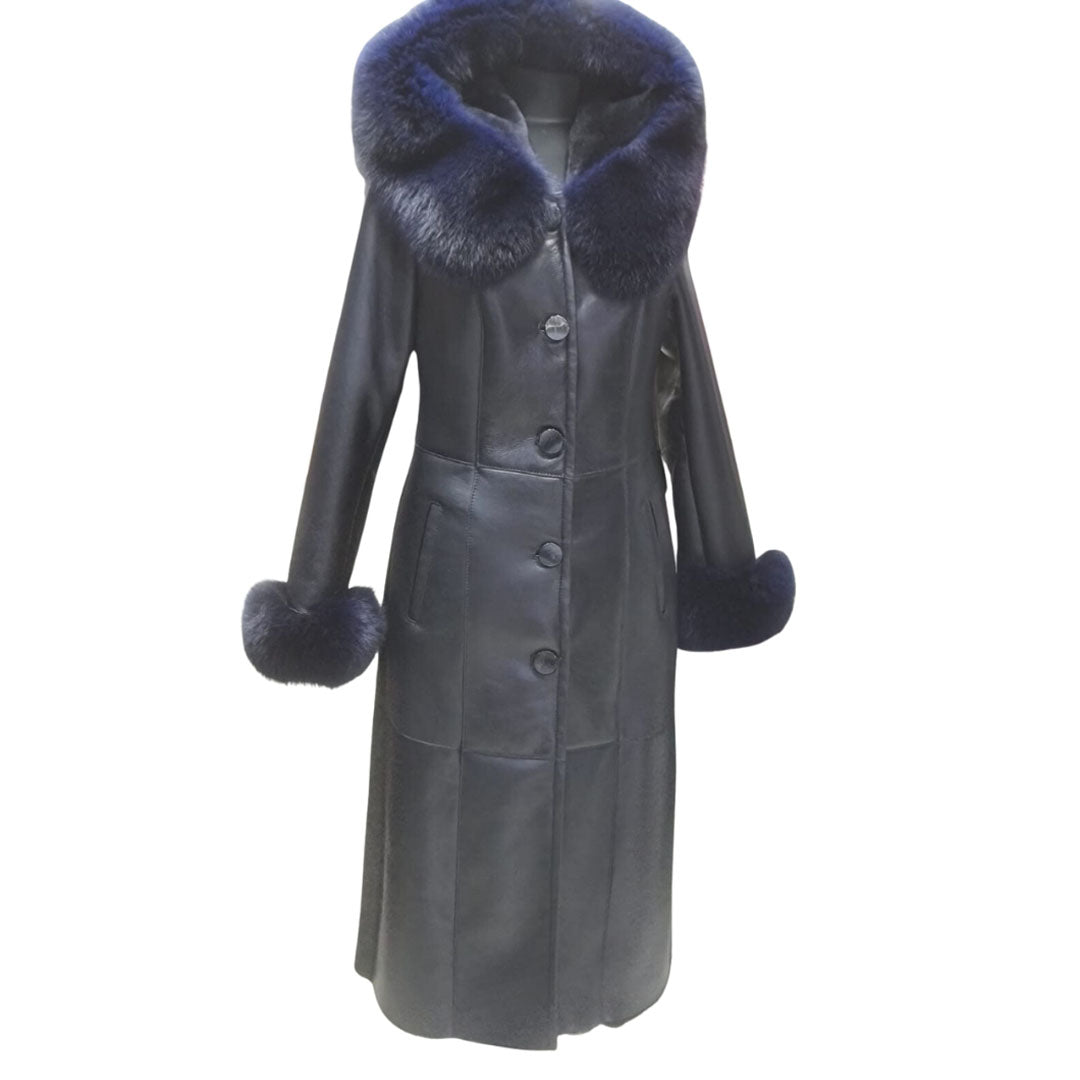 Seren's Navy Blue Shearling coat with fox fur