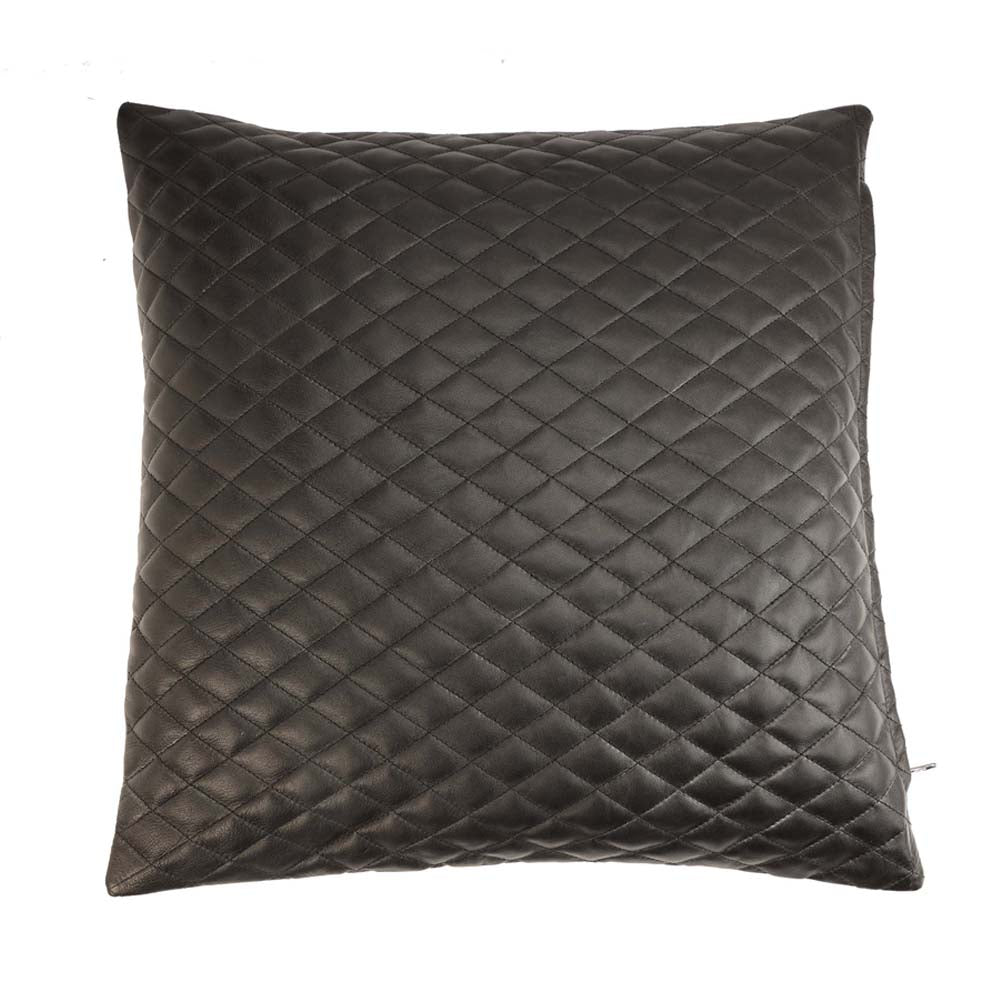 Black Leather quilted pillow cover