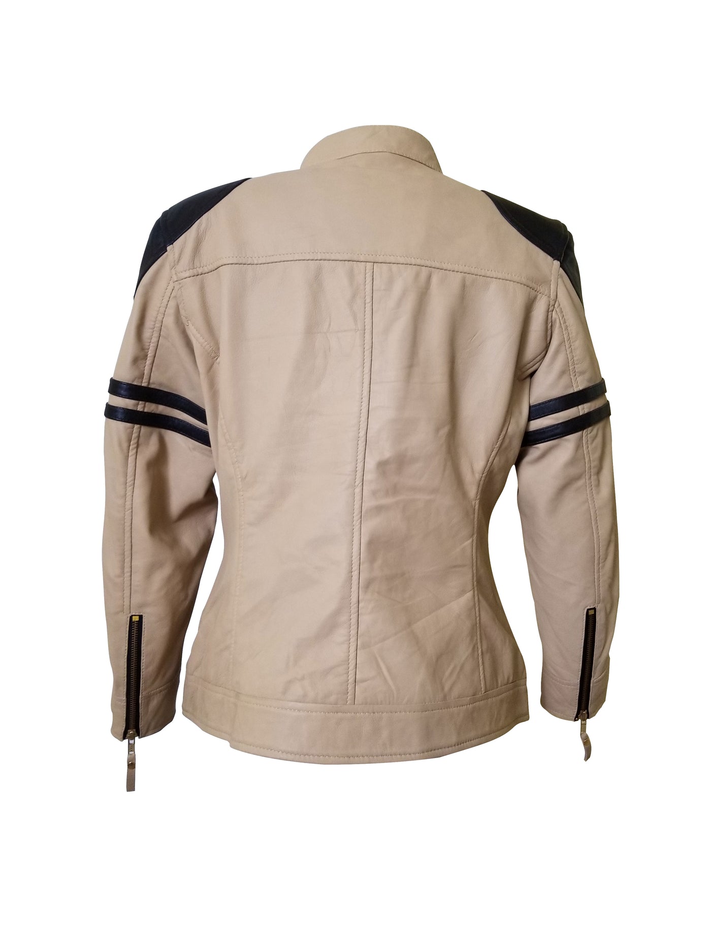 Women Stylish Senan's beige and Brown Moto leather jacket