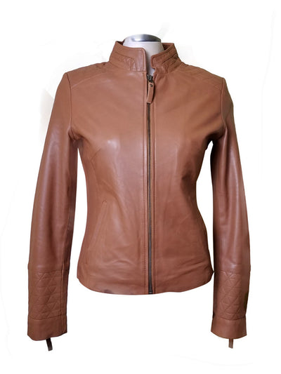 Cozy Straight Collar Arianne's Plain Leather Jacket