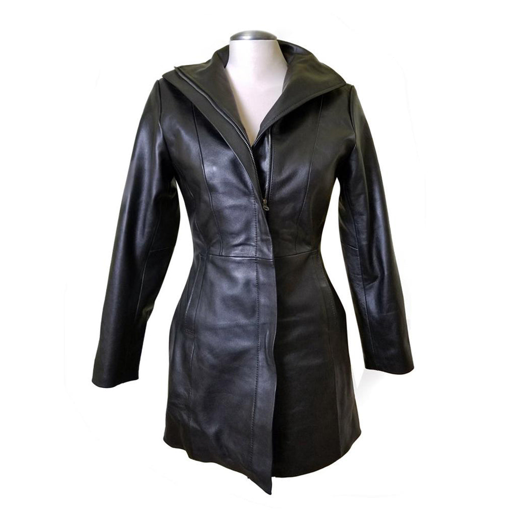 Nelly's women's long coat with wind flaps, long coat – Lusso Leather