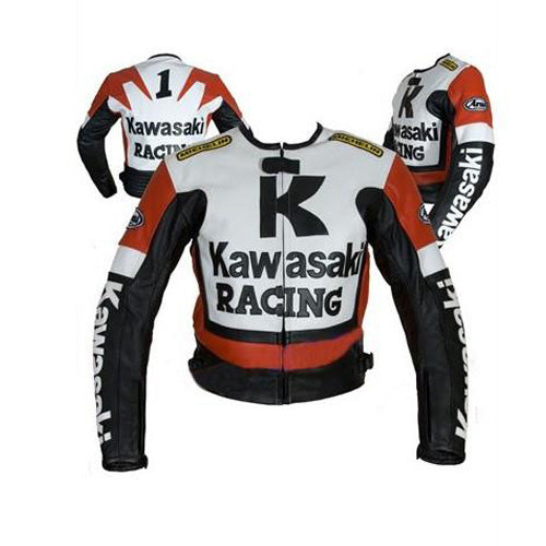 Red Kawasaki motorycle jacket with armor protection – Lusso Leather