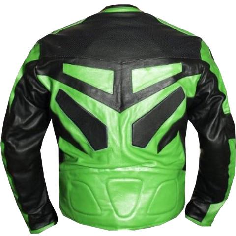 Green motorcycle jacket with armor protection - Lusso Leather - 2