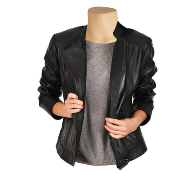 Black double breasted jacket with straight collar - Lusso Leather - 1