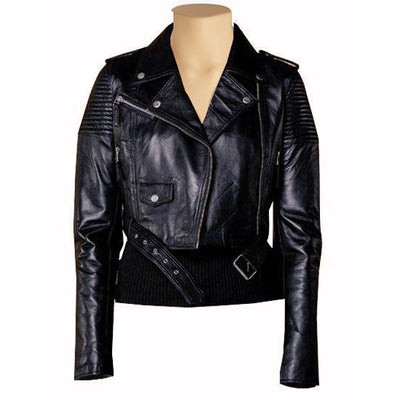 Stylish Martyna's black cropped leather jacket for Women
