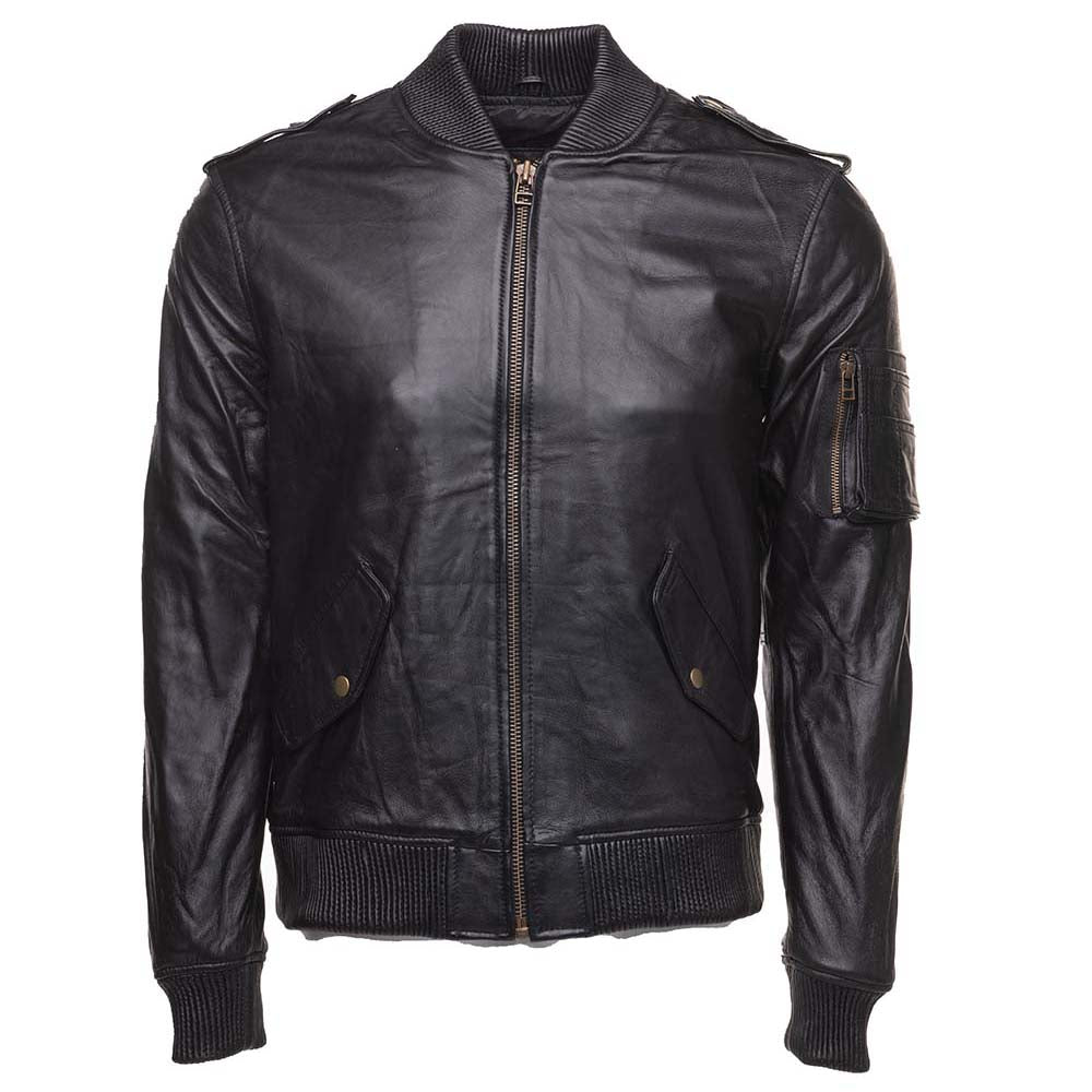New Style Black Leather Bomber Jacket