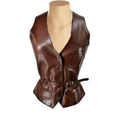 Belted business elegant two tone brown leather vest