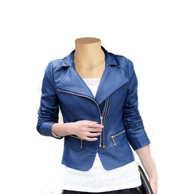 Classic Double Breasted Slim fit blue leather jacket