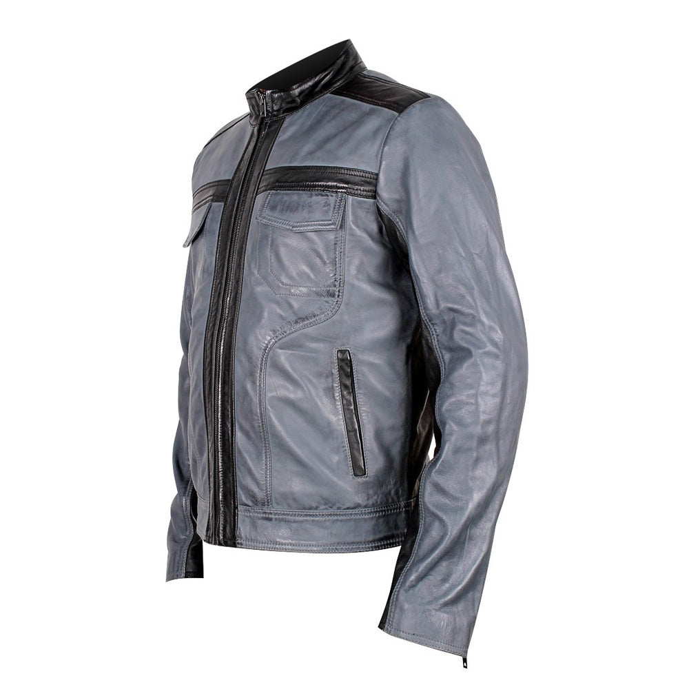 Unisex Stylish Android Black and Grey Leather Jacket