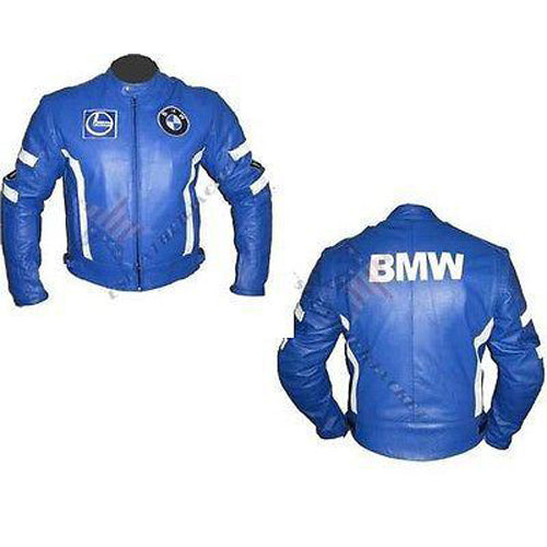 Blue BMW motorycle jacket with armor protection – Lusso Leather