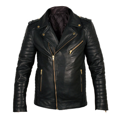 leather biker jacket quilted shoulders