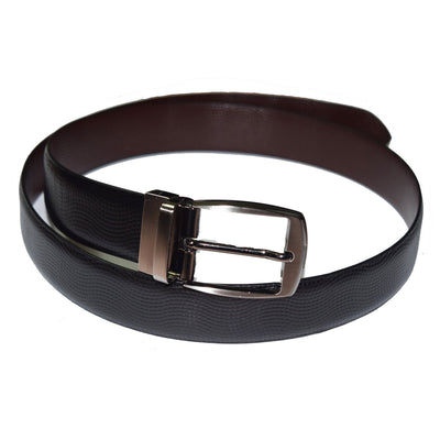 High-quality wave print Brown and black reversible leather belt