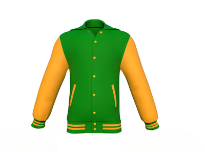 Comfortable Gold Sleeves Dark Green Varsity letterman jacket