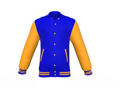 Perfect Gold Sleeves Blue Varsity Letterman Jacket