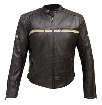 Brown Cafe Racer Armored Leather Jacket