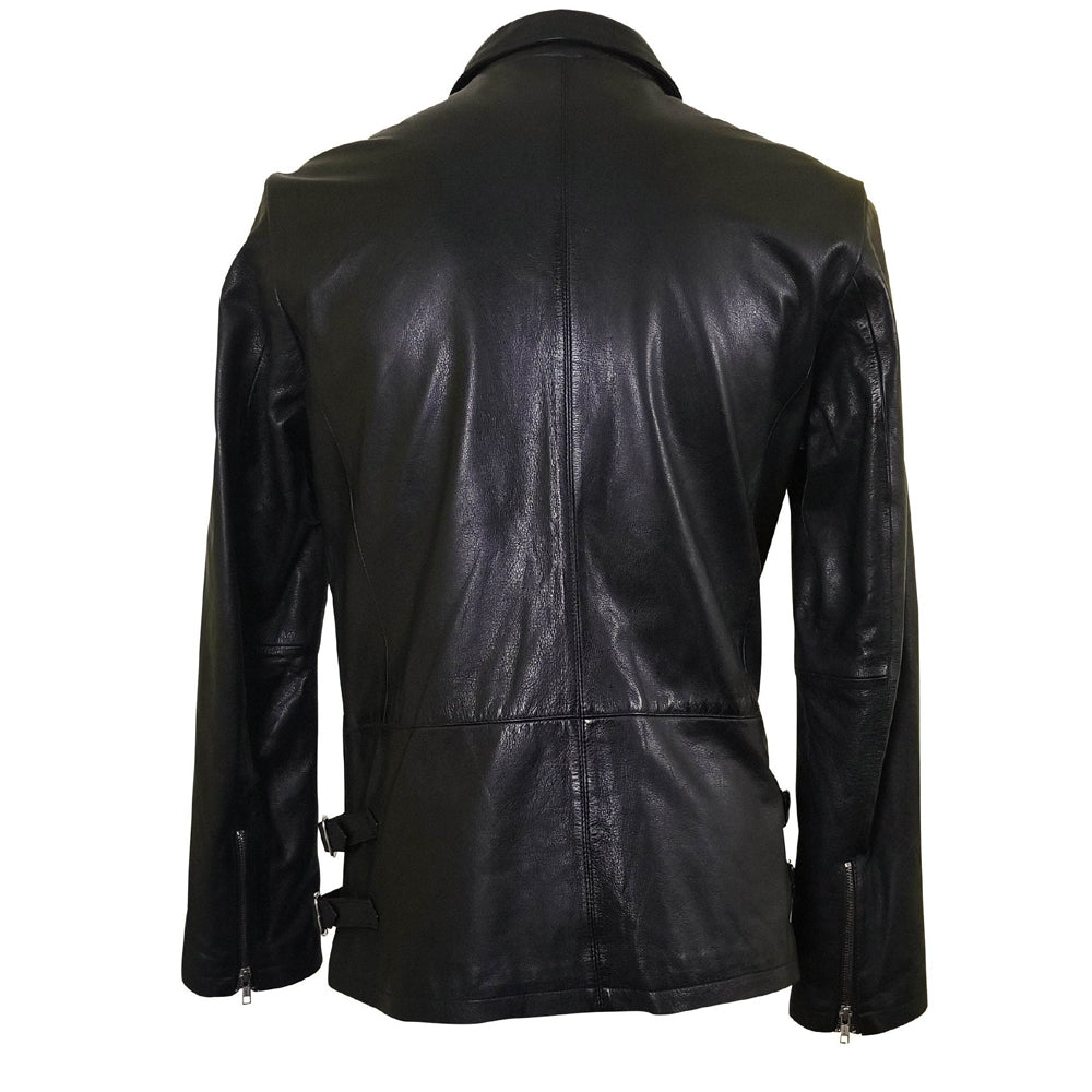 Jonas Leather jacket in the manner of a car coat worn 