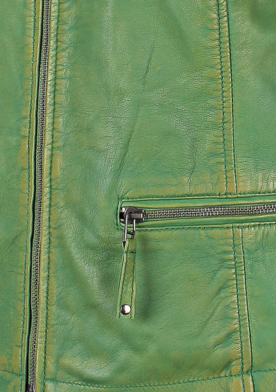 Pure Simi Kelly Green Leather Jacket for Women
