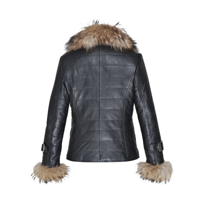 Jami black winter jacket with real fur trim