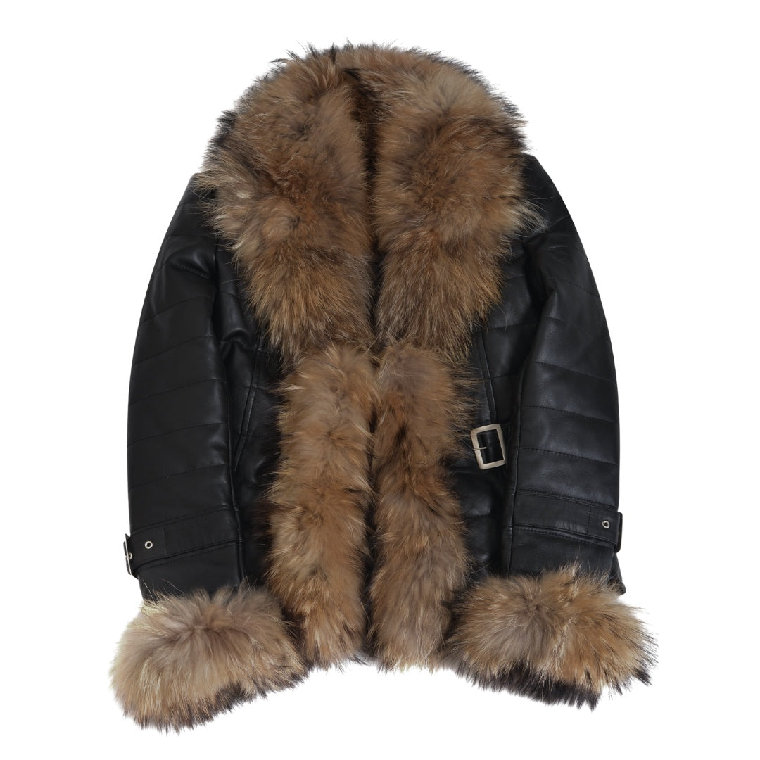 Jami black winter jacket with real fur trim