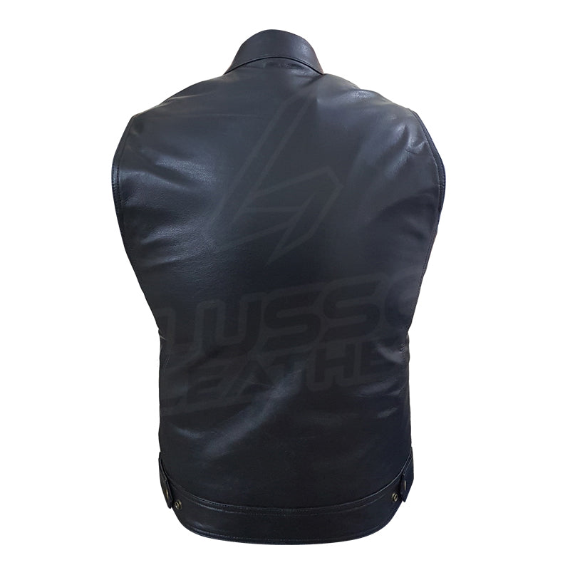 Club Rider Motorcycle Leather Vest with Patch Zipper