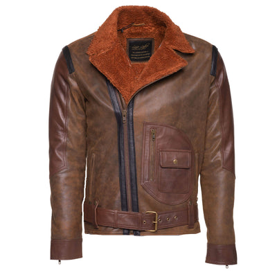 Brown leather jacket with D pocket