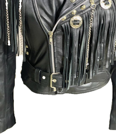 Western fringed women's biker jacket