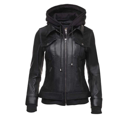 Womens Black Hooded Leather Jackets