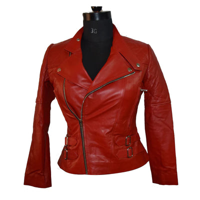 Womens Red Biker Leather Jackets
