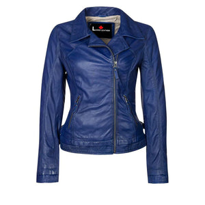 Womens Blue Biker Leather Jackets