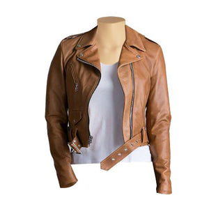 Women's Tan Biker Leather Jacket