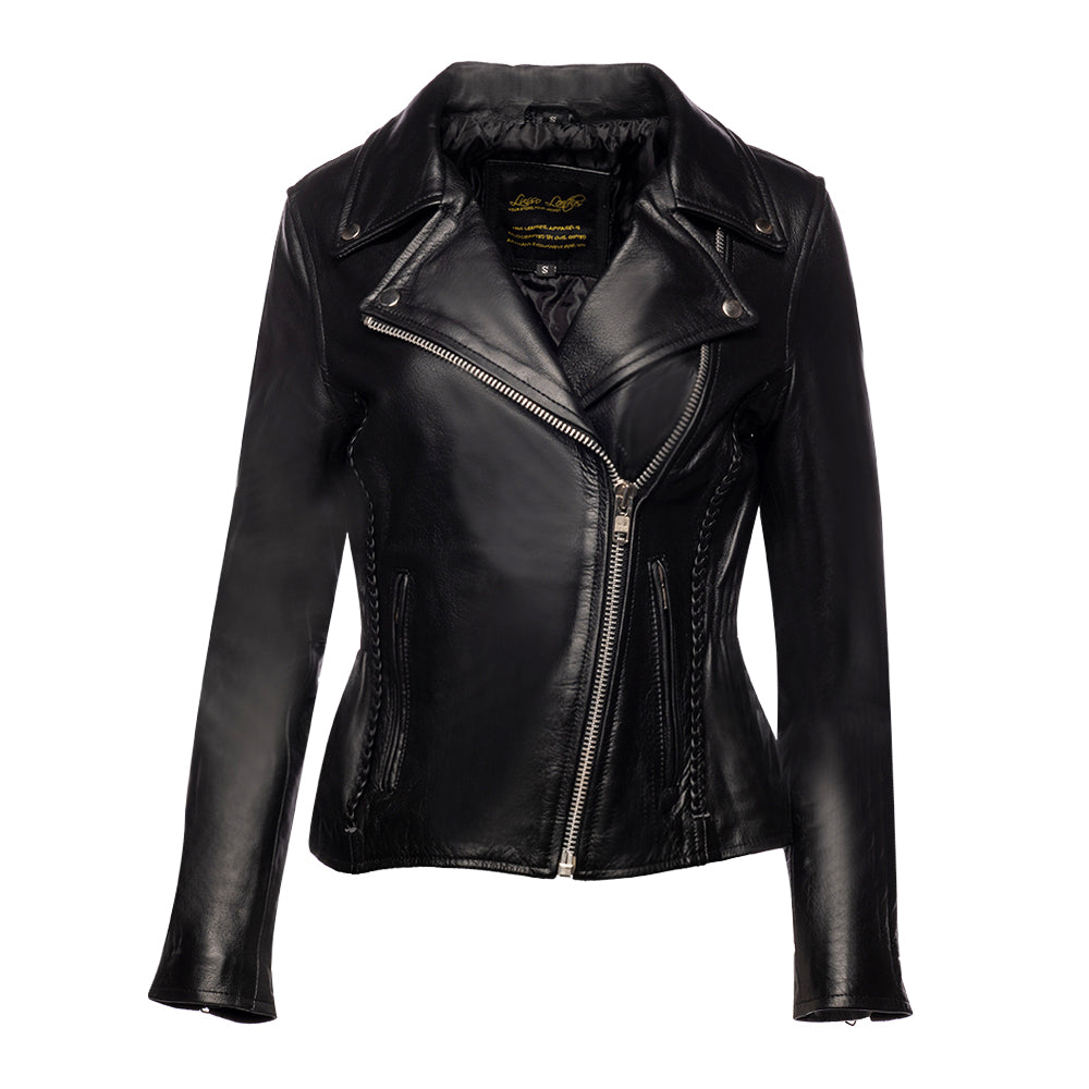 Anna Biker Heavy Leather Jacket With Braiding – Lusso Leather