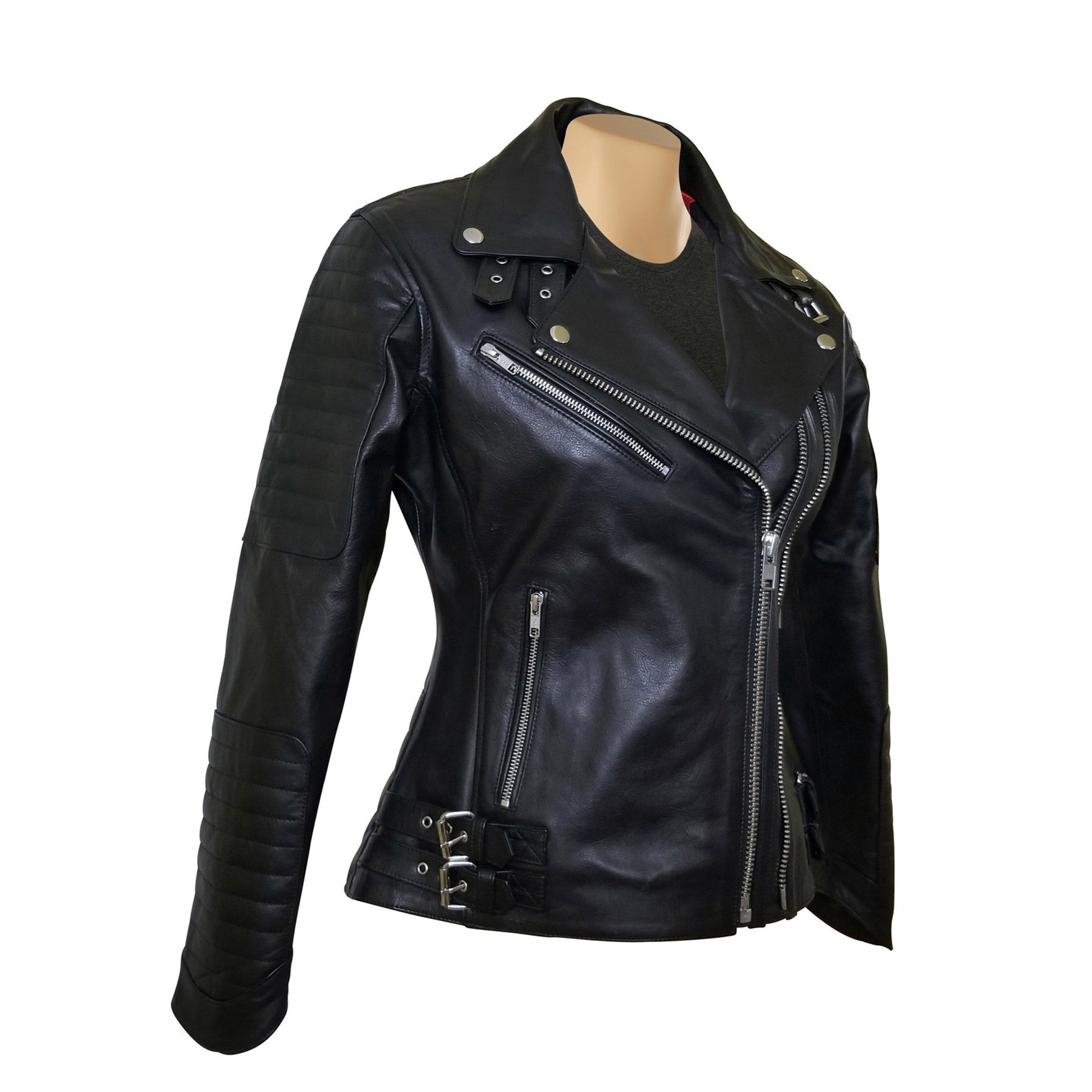 Miyah's double zipper leather jacket with ribbed stitching details ...