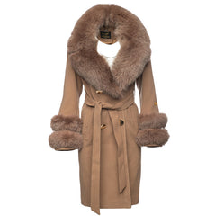 Aria chic long cashmere blend coat with fox fur