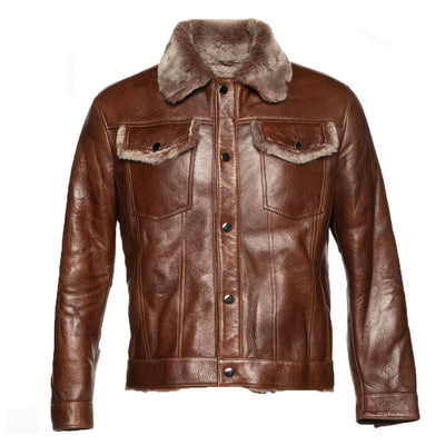 Dashiell brown trucker shearling jacket