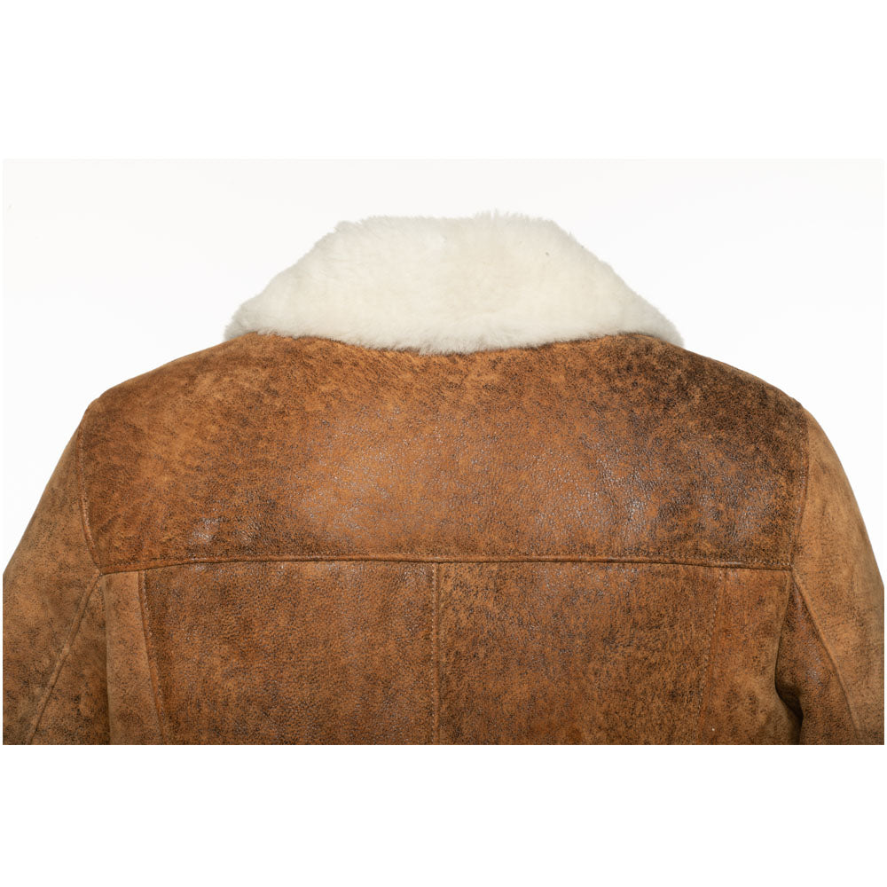 Lucian's distressed brown A2 Bomber shearling jacket