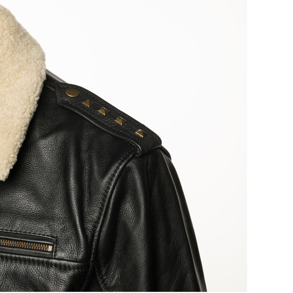 Alaric black bomber jacket with shearling collar