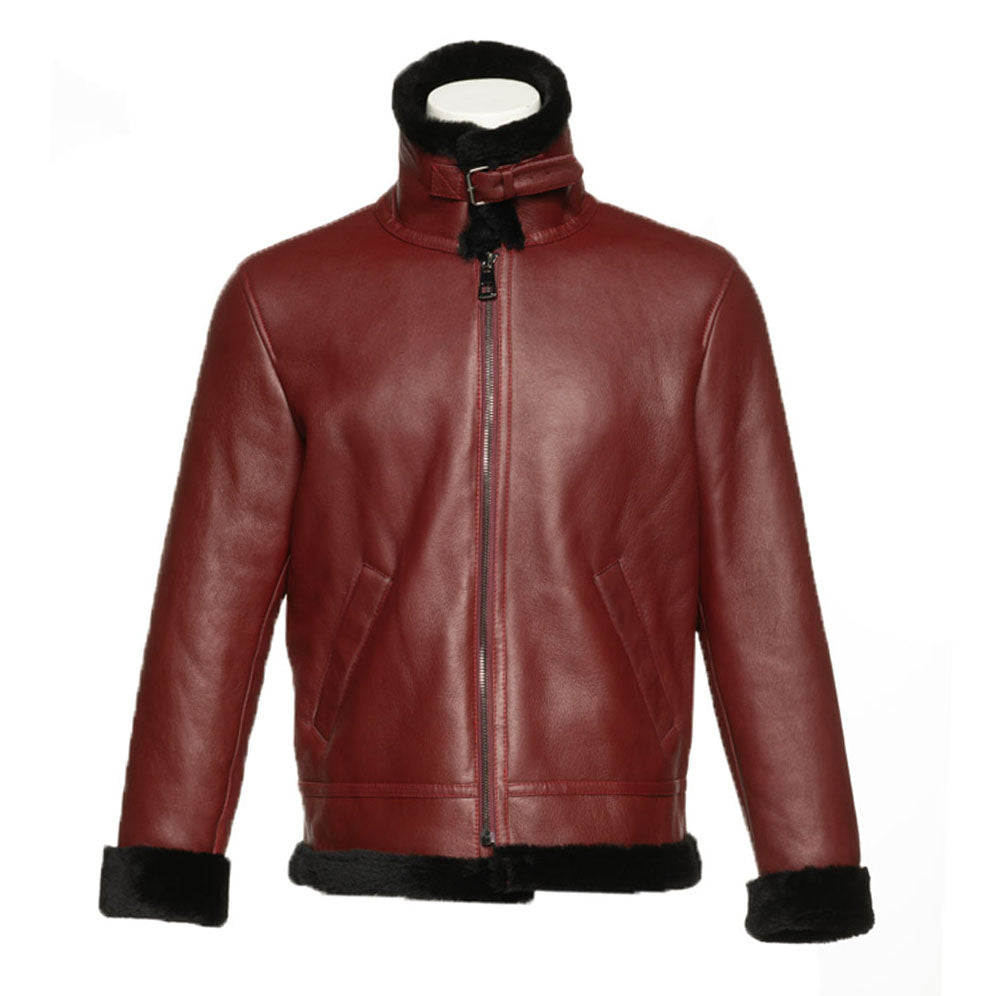 Aurelius burgundy bomber shearling jacket