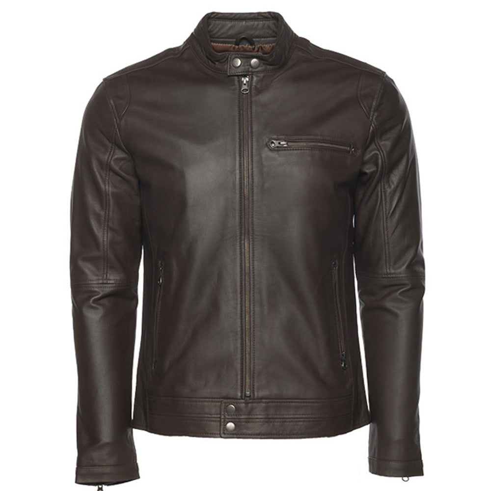 Arthur dark brown café racer leather jacket