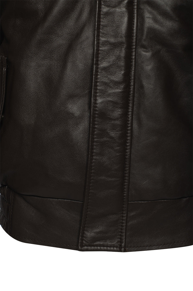 Castillo Brown winter leather jacket with hoodie