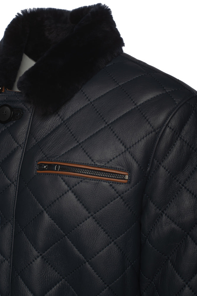 Drew Navy quilted sheepskin shearling coat
