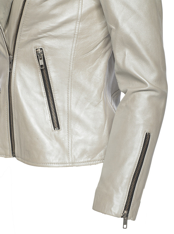 Women's metallic silver leather jacket
