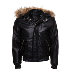 Castillos bomber Winter Leather Jacket with Real fox fur hoodie