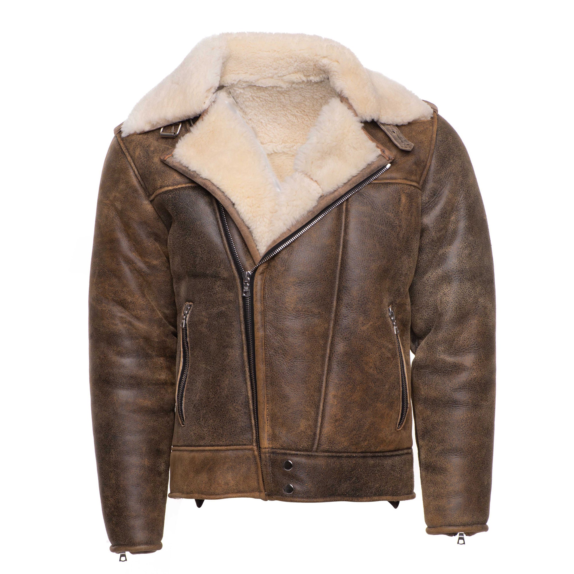 Carter's Distressed Biker Bomber Shearling Jacket – Lusso Leather