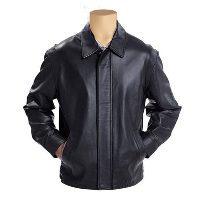 Plain black classic leather jacket with collars